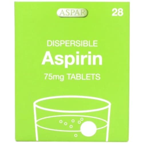 Aspirin Dispersible Tablets 75mg – 28 Tablets (Brand May Vary)