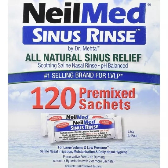 NeilMed Sinus Rinse Kit + 60 Premixed Sachets Natural Saline Nasal