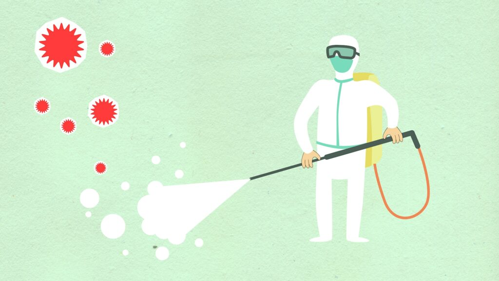 decorative picture of a person cleaning away germs