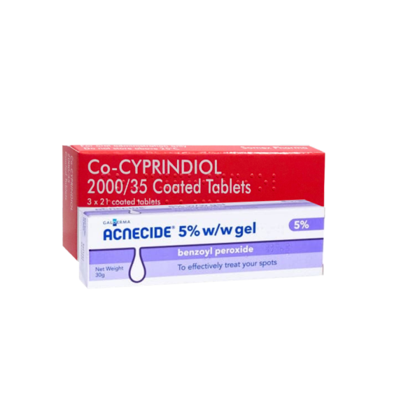 Co-cyprindiol (63 Tablets) and Benzoyl Peroxide gel (30g)