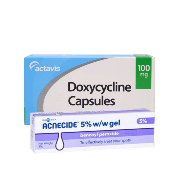 Doxycycline 100mg Capsules (84 Capsules) and Benzoyl Peroxide Gel
