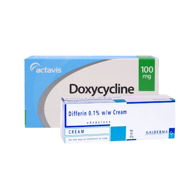 Doxycycline 100mg Capsules (84 Capsules) and Differin Gel (45g)
